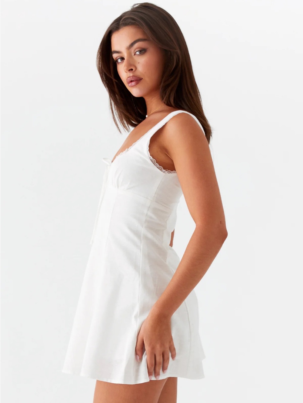 Peppermayo White Square-Neck Mini Dress with Lace Trim - Picture 2 of 5
